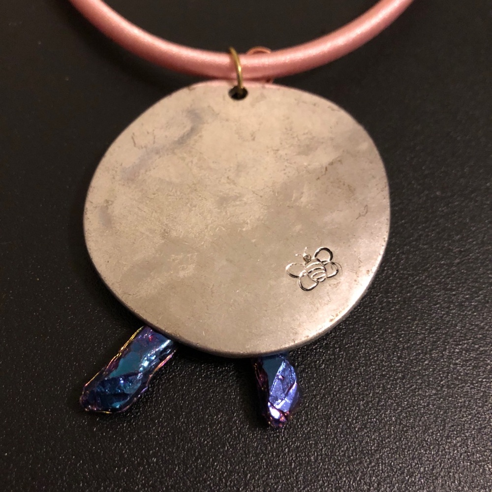 Handcrafted Moon & Faux Crystal Pendant Necklace in Pink - Picture 7 of 7